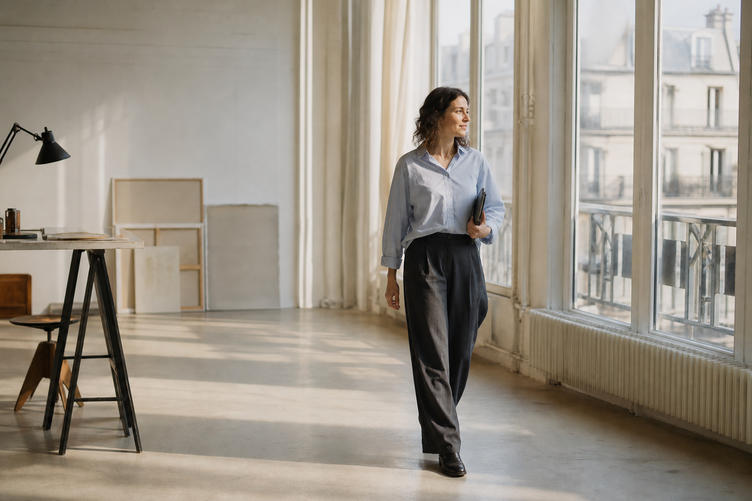 Portrait en contre-jour dans un studio de photographie à Paris